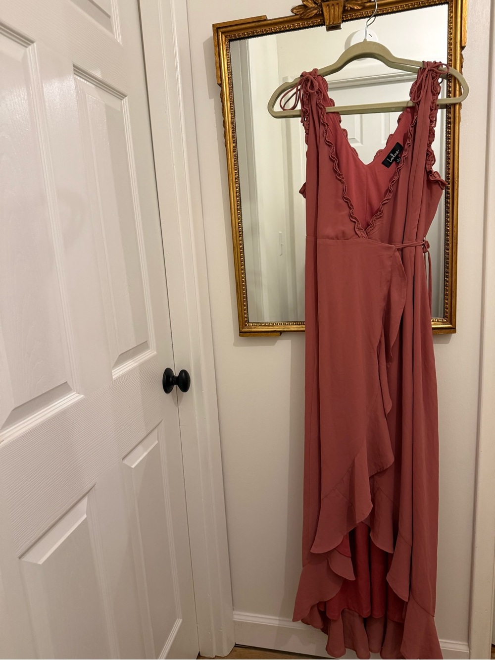 Women's lulus “Juliette” Ruffle V-Neck Wrap Maxi Dress - Dusty Rose